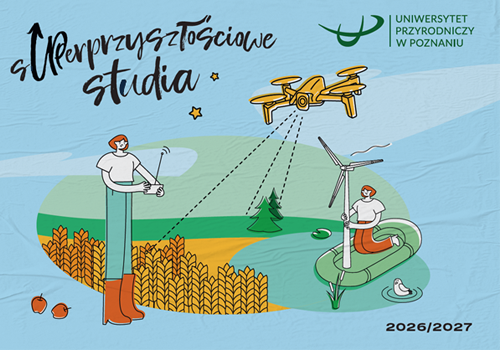 Grakiczne elementy przedstawiając człowieka z dronem w ręku na pierwszym planie , i fragment pola 