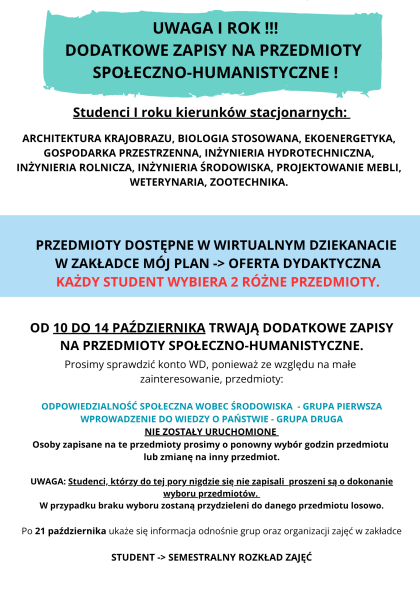 Dodatkowe zapisy na przedmioty społeczno-humanistyczne - grafika informacyjna