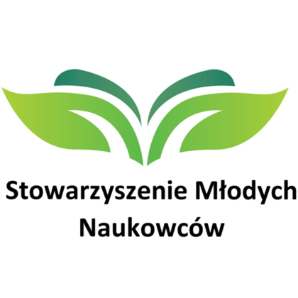Logo Stowarzyszenia Młodych Naukowców - nazpis i zielone listki 